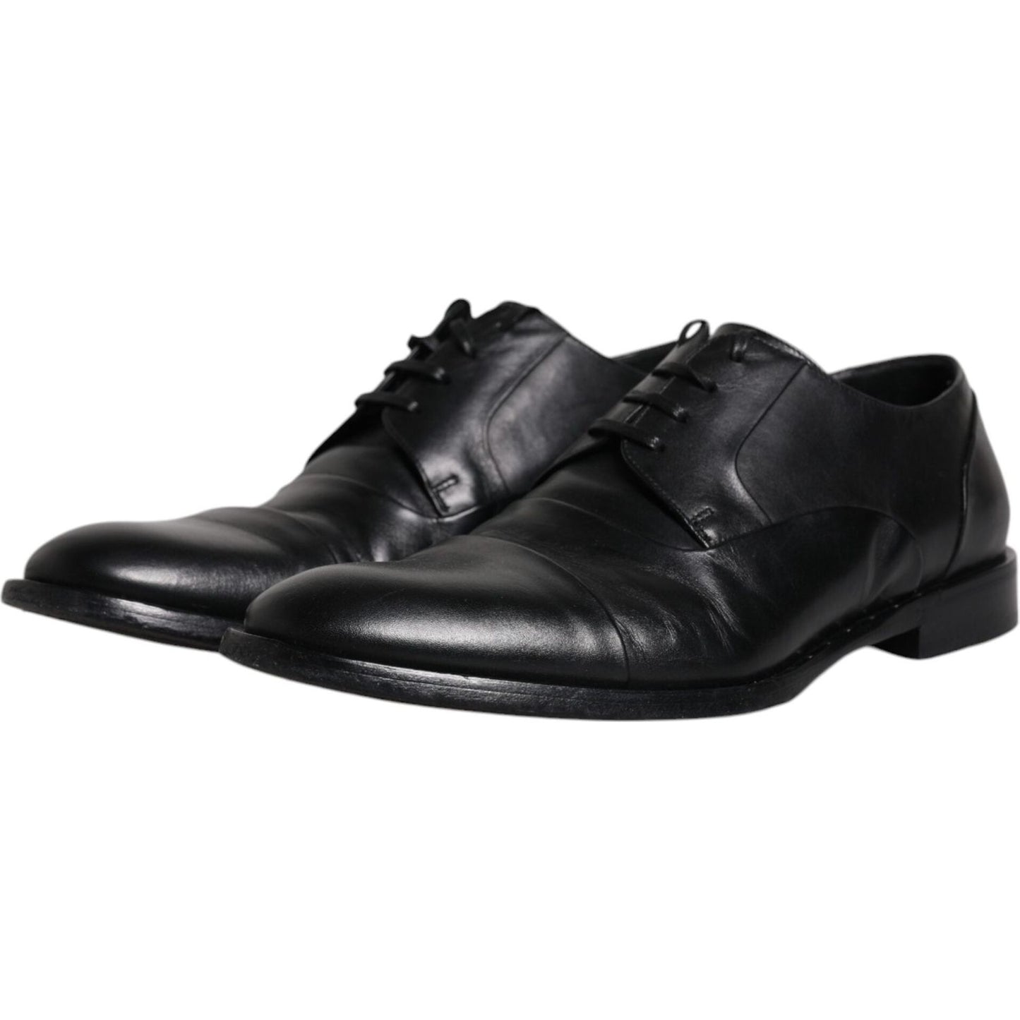 Dolce & Gabbana Black Leather Lace Up Men Derby Formal Shoes Dolce & Gabbana Dark Slate Gray