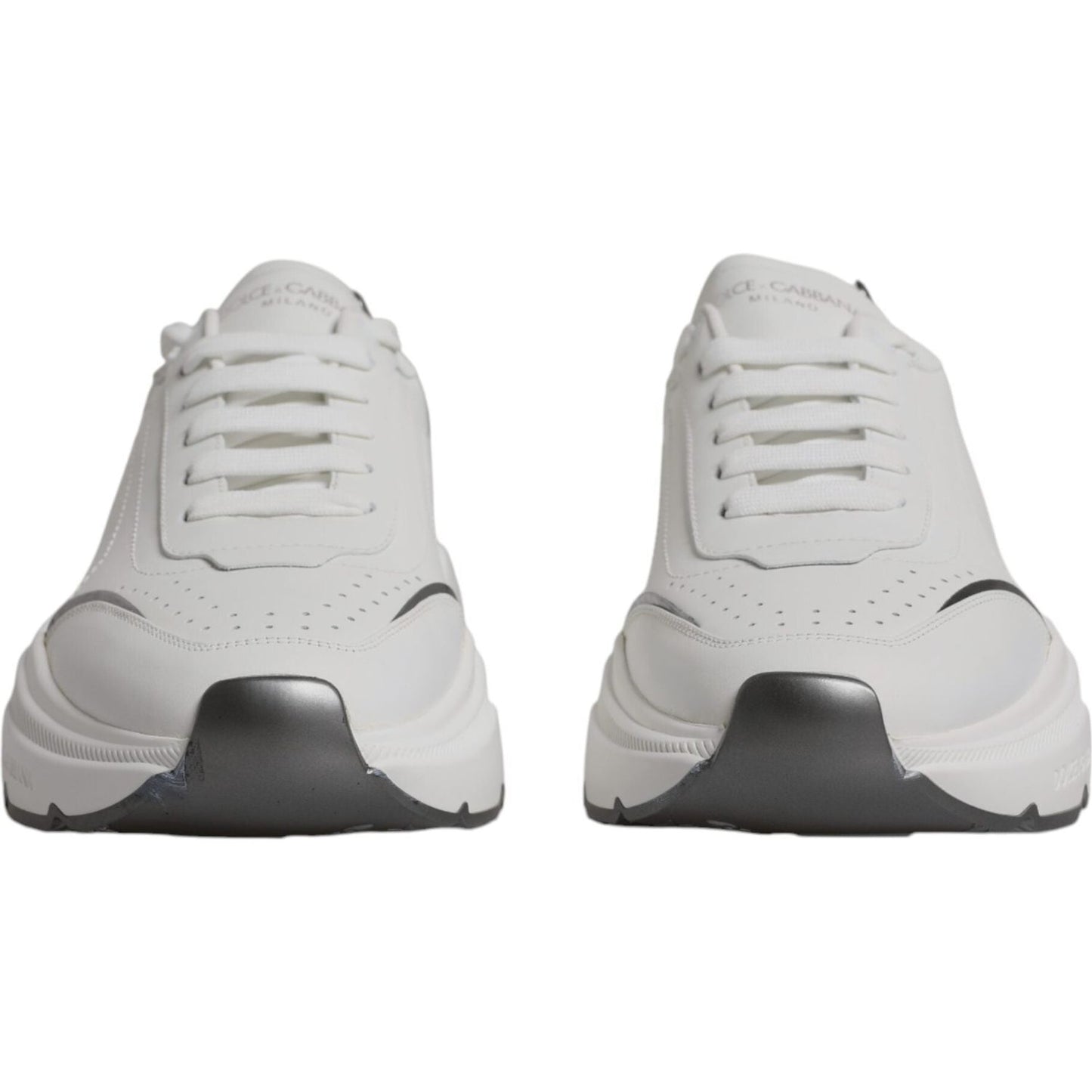 Dolce & Gabbana White Silver DAYMASTER Leather Sneakers Shoes Dolce & Gabbana Gray