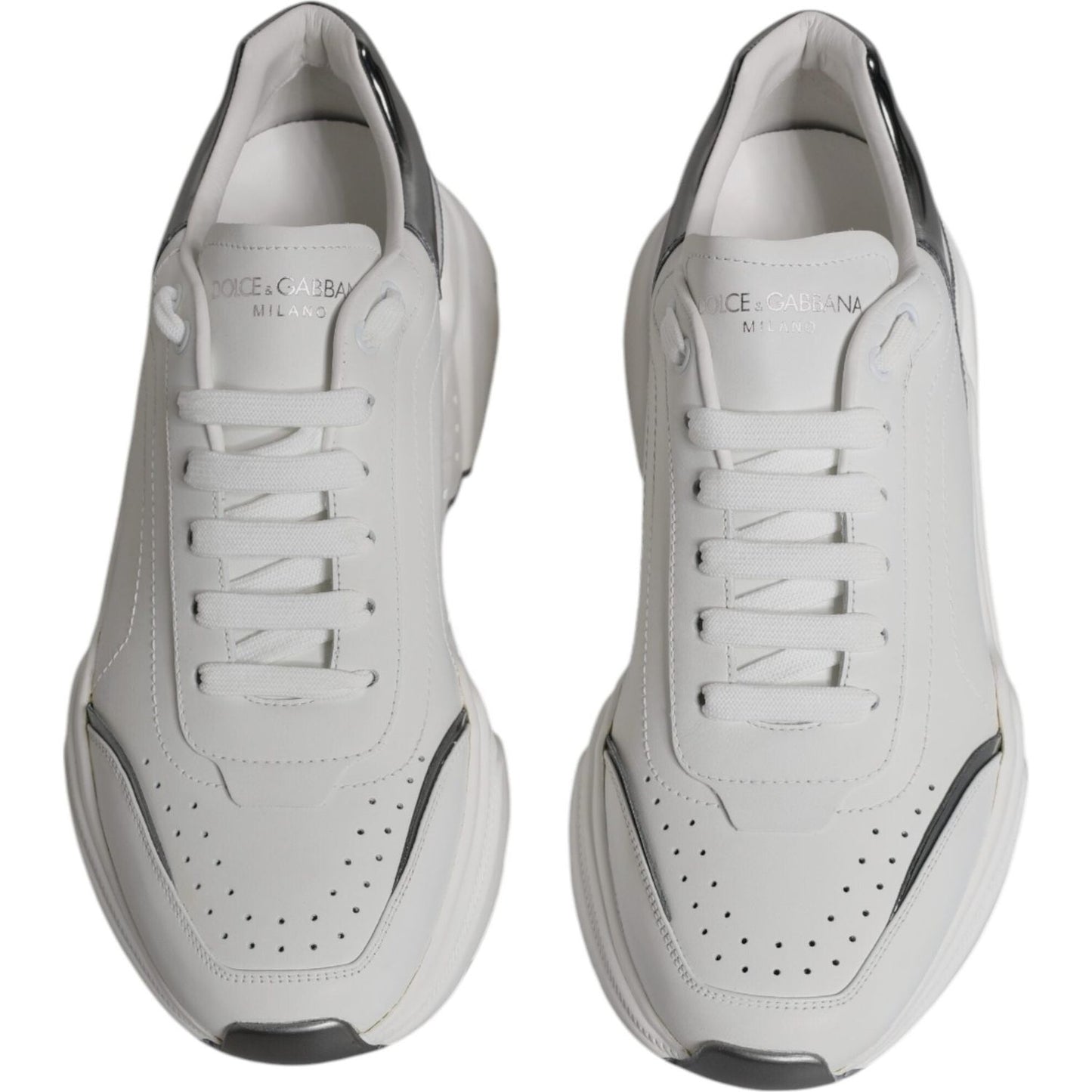 Dolce & Gabbana White Silver DAYMASTER Leather Sneakers Shoes Dolce & Gabbana Gray
