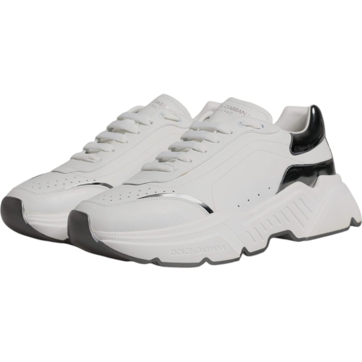 Dolce & Gabbana White Silver DAYMASTER Leather Sneakers Shoes Dolce & Gabbana Light Gray