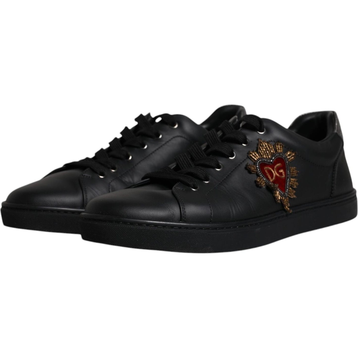 Dolce & Gabbana Black Leather London Heart Men Sneakers Shoes Dolce & Gabbana Black