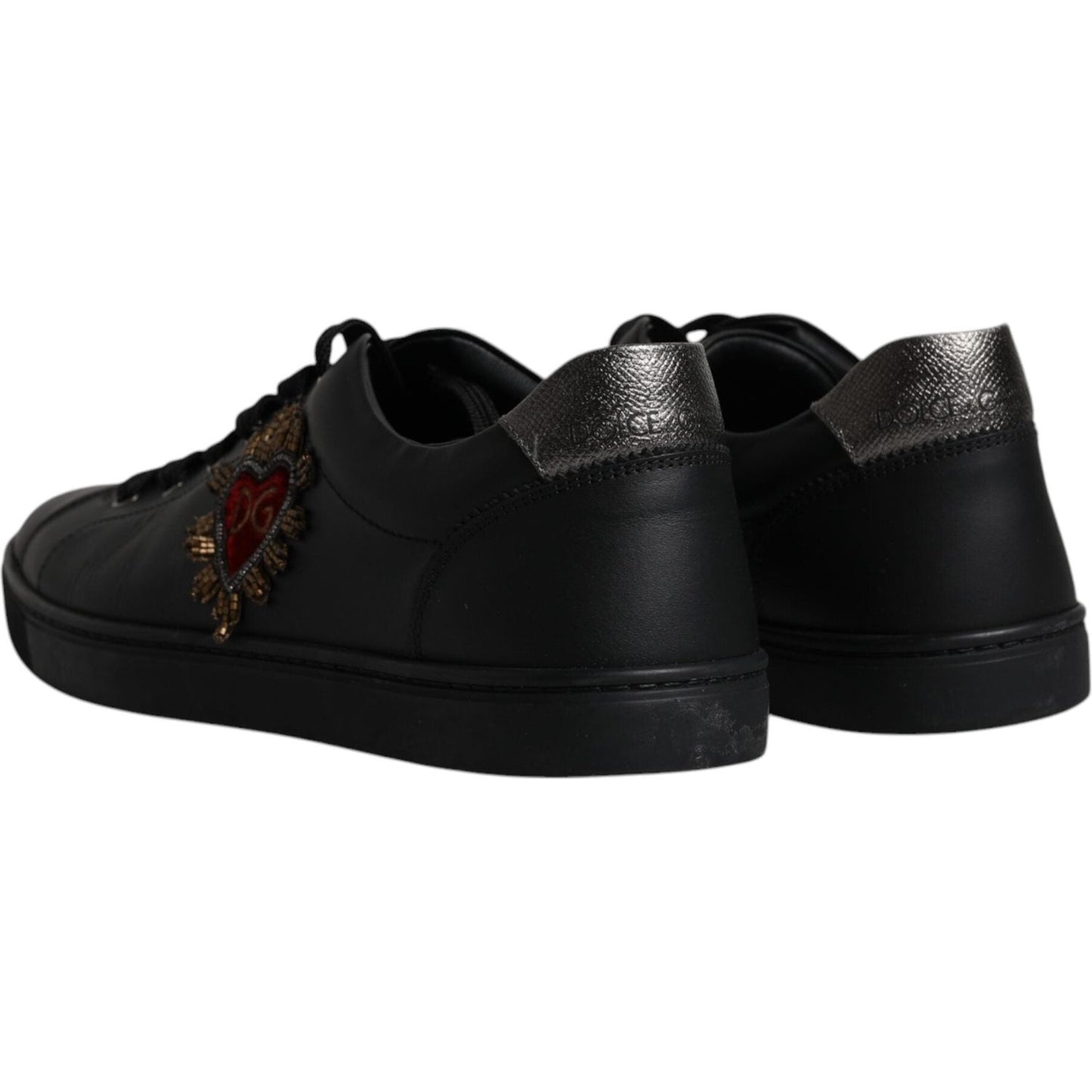Dolce & Gabbana Black Leather London Heart Men Sneakers Shoes Dolce & Gabbana Black