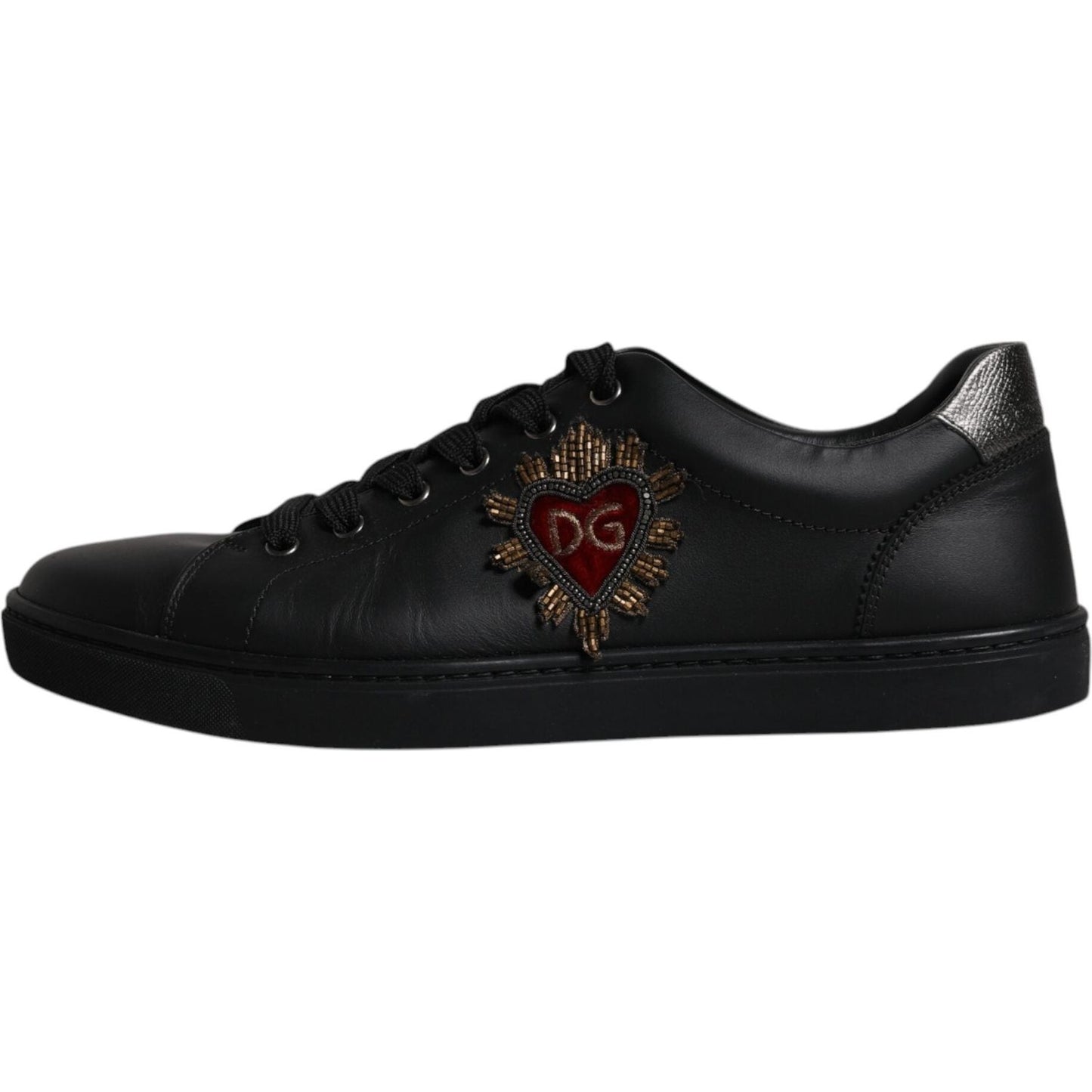 Dolce & Gabbana Black Leather London Heart Men Sneakers Shoes Dolce & Gabbana Black