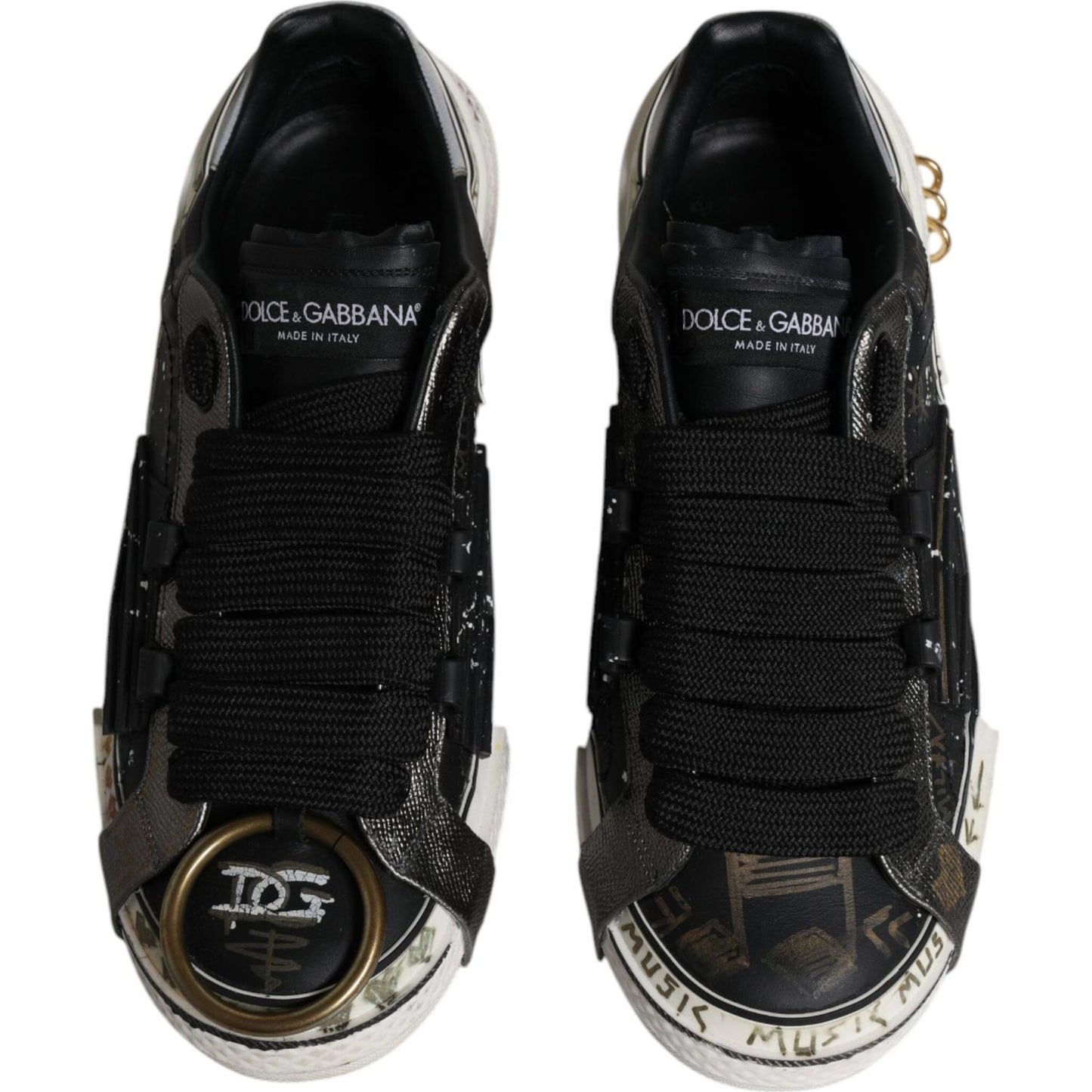 Dolce & Gabbana Black White Portofino Low Top Sneakers Shoes Dolce & Gabbana Black