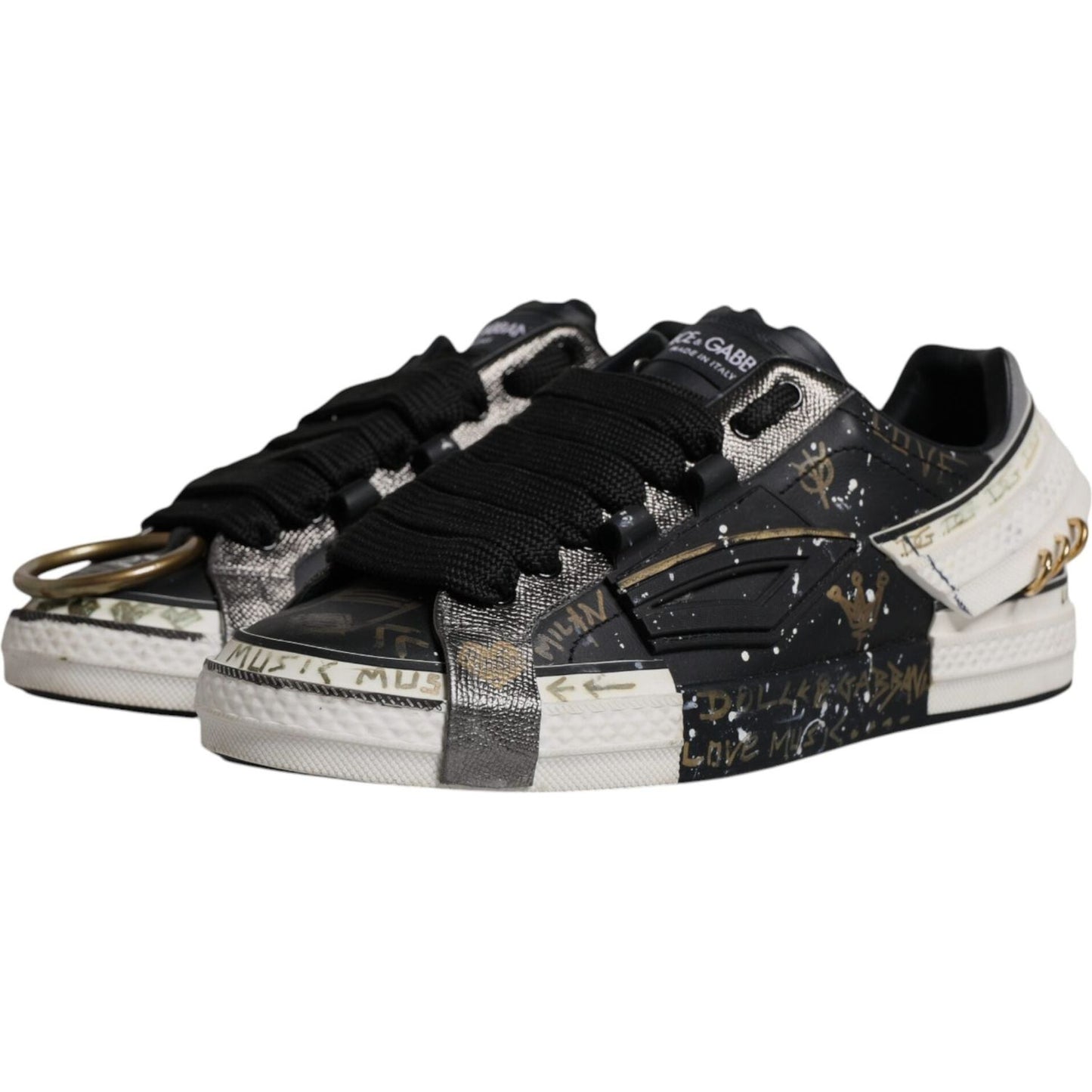 Dolce & Gabbana Black White Portofino Low Top Sneakers Shoes Dolce & Gabbana Gray