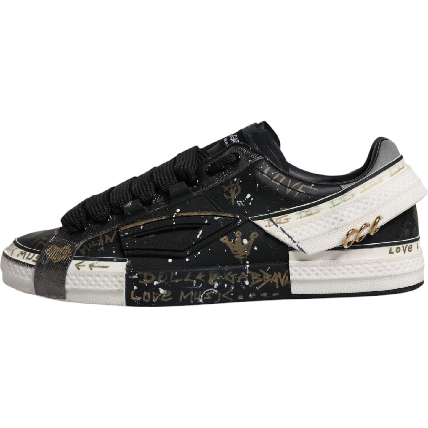 Dolce & Gabbana Black White Portofino Low Top Sneakers Shoes Dolce & Gabbana Dark Slate Gray