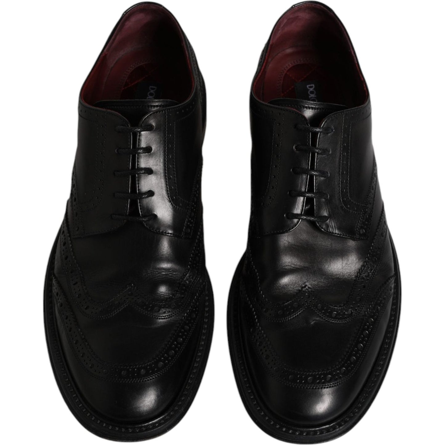 Dolce & Gabbana Black Leather Derby Wingtip Formal Shoes Dolce & Gabbana Black