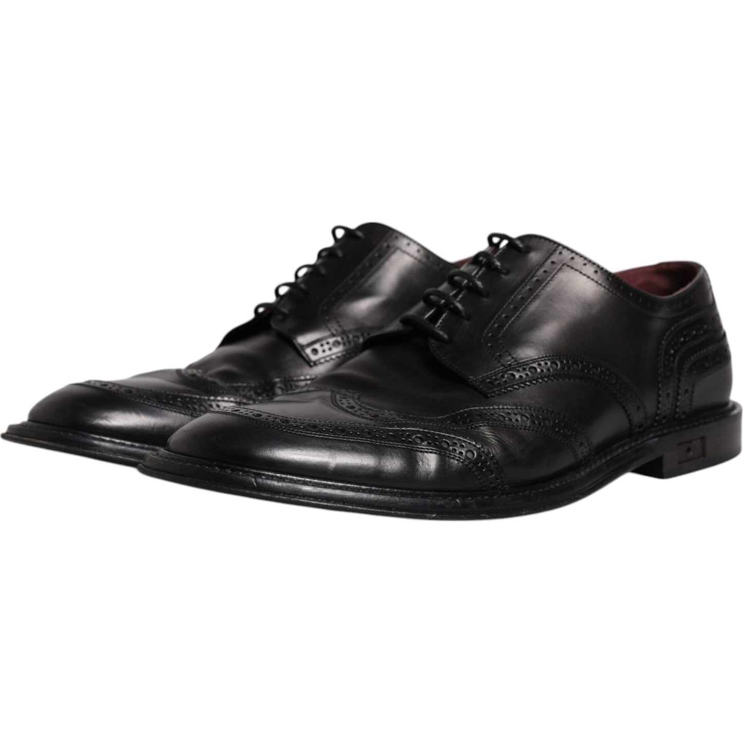 Dolce & Gabbana Black Leather Derby Wingtip Formal Shoes Dolce & Gabbana Black