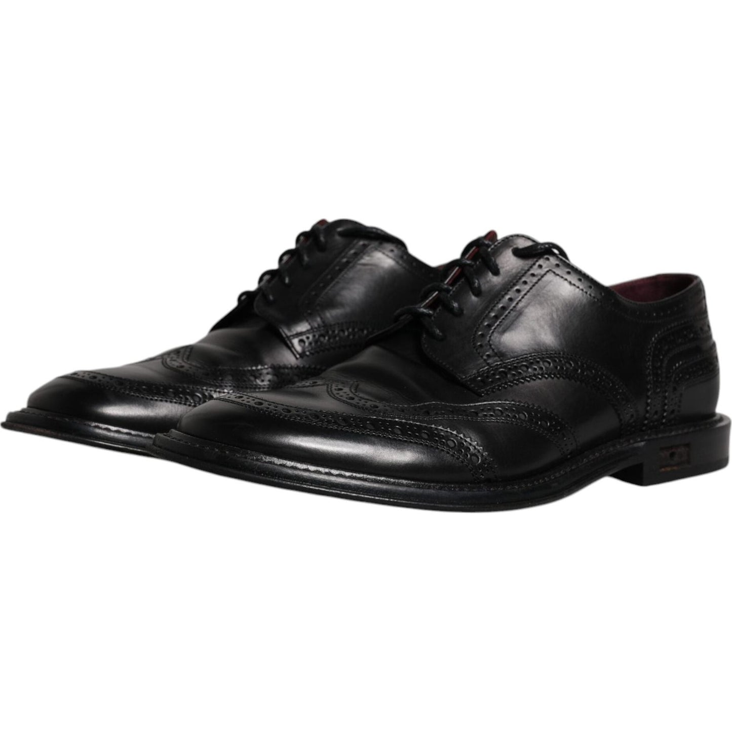 Dolce & Gabbana Black Leather Derby Wingtip Formal Shoes Dolce & Gabbana Black