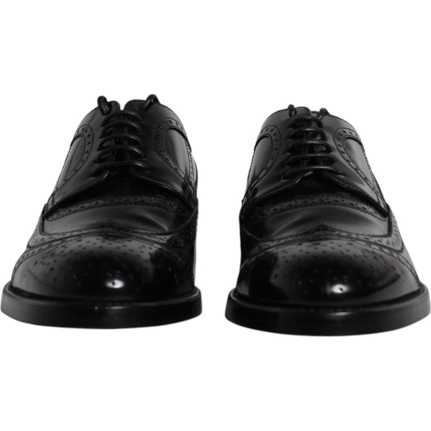 Dolce & Gabbana Black Leather Derby Wingtip Formal Shoes Dolce & Gabbana Black