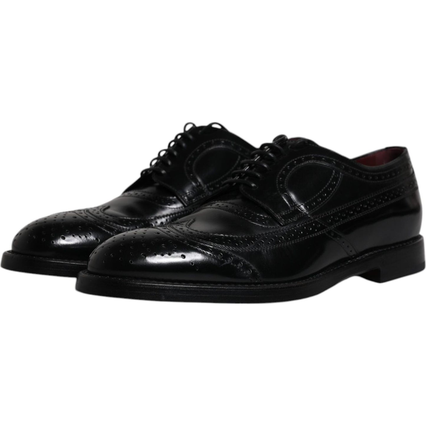 Dolce & Gabbana Black Leather Derby Wingtip Formal Shoes Dolce & Gabbana Black