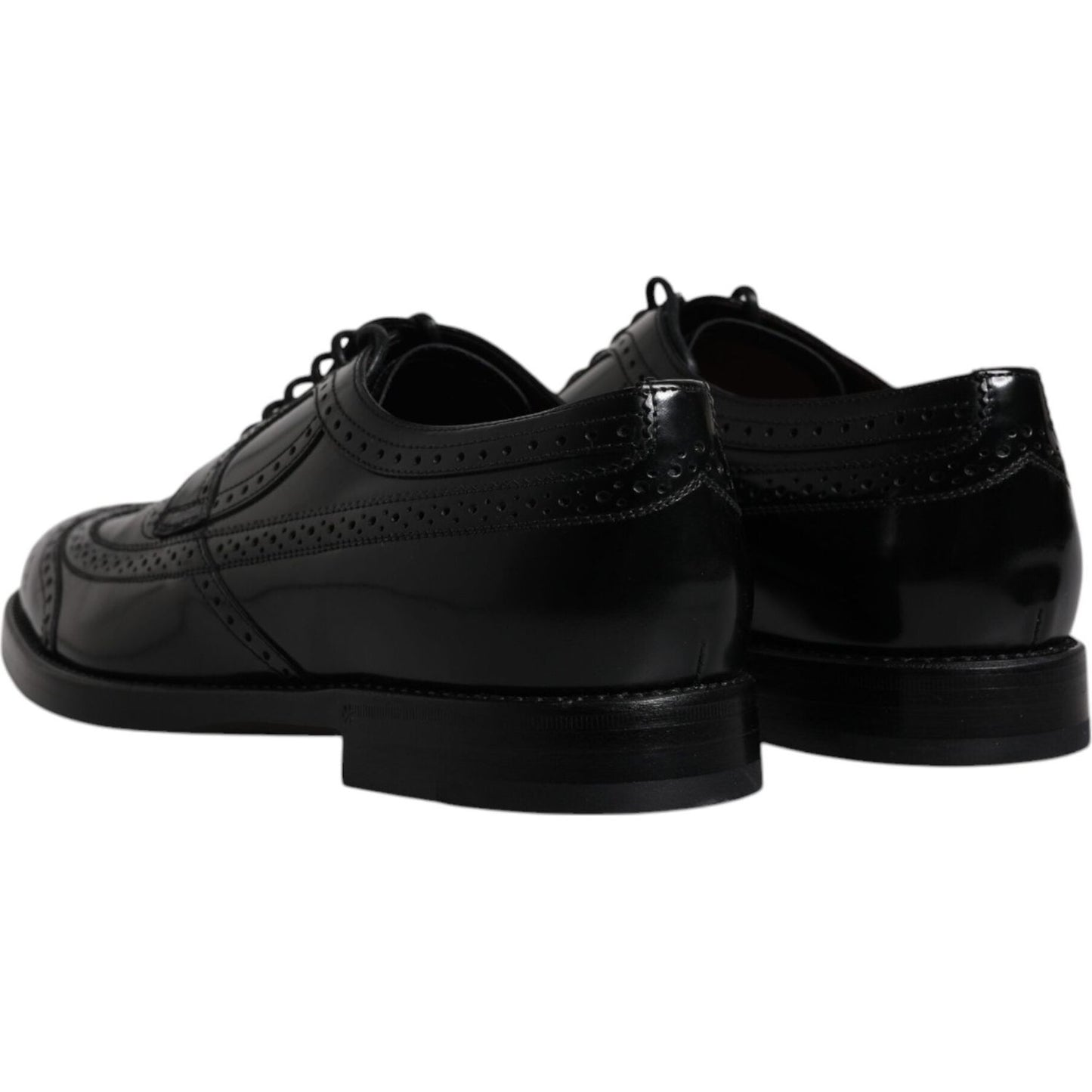 Dolce & Gabbana Black Leather Derby Wingtip Formal Shoes Dolce & Gabbana Black