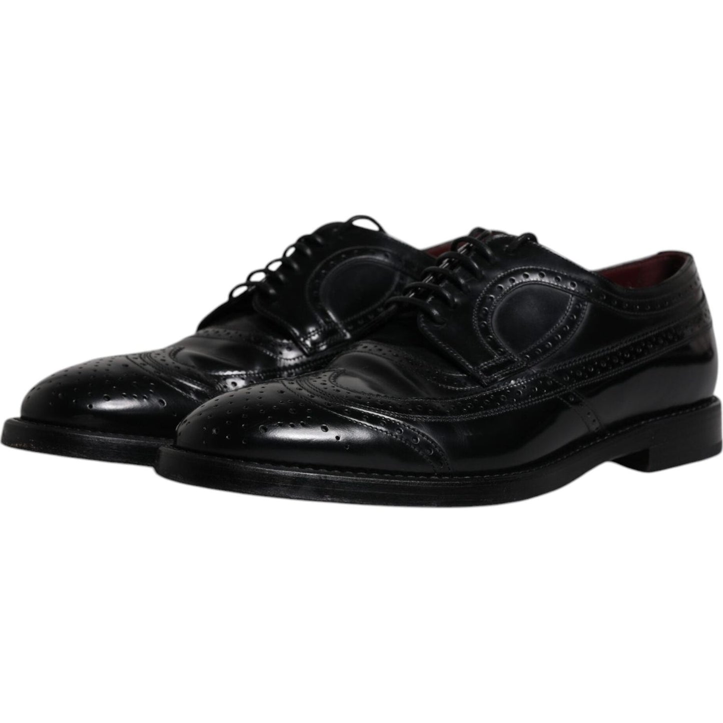 Dolce & Gabbana Black Leather Derby Wingtip Formal Shoes Dolce & Gabbana Black