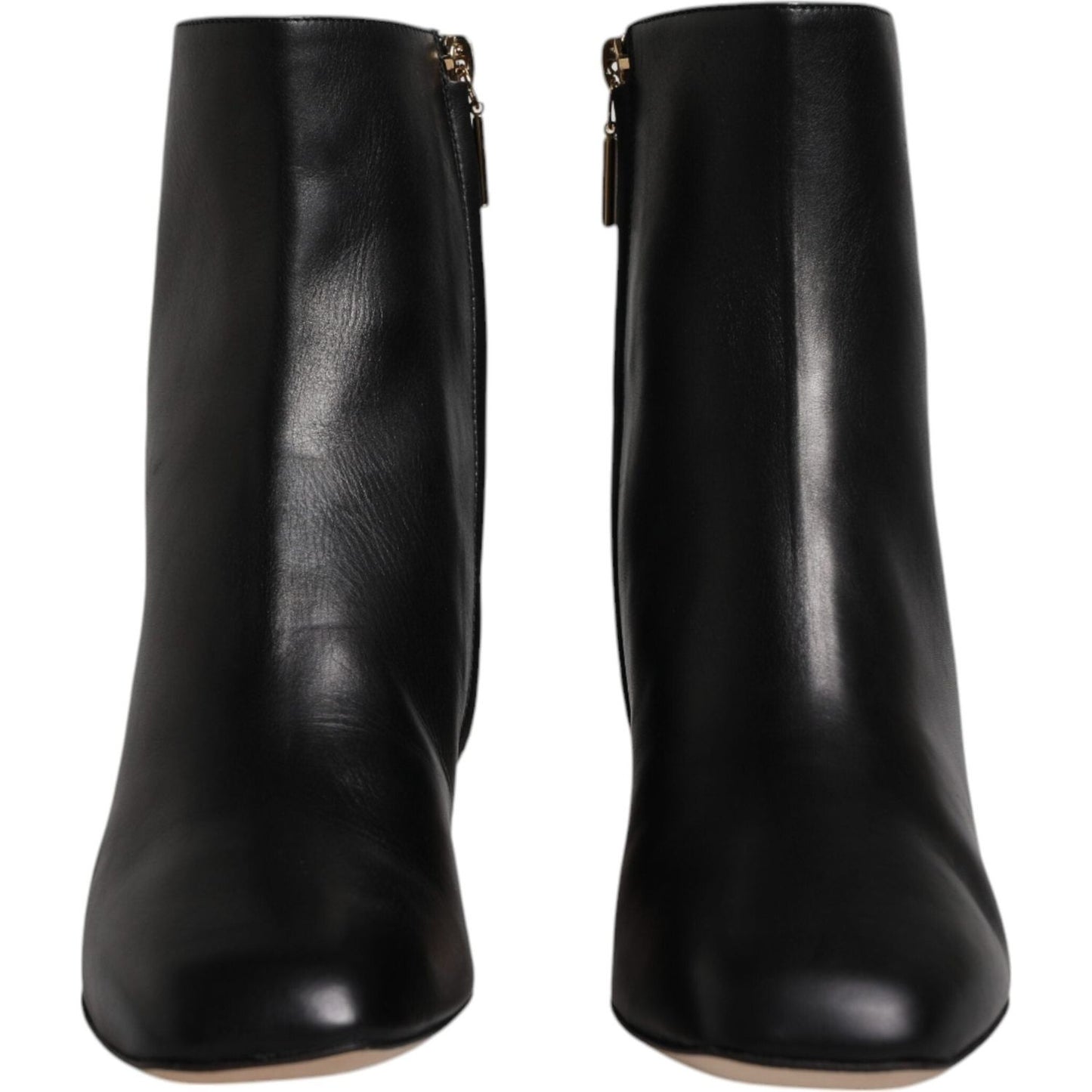 Dolce & Gabbana black leather mid-calf boots with side zipper, luxurious Italian craftsmanship.