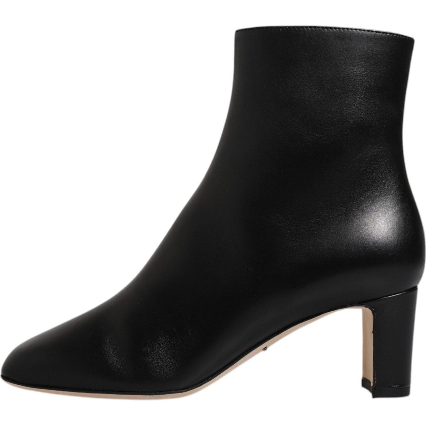 Dolce & Gabbana black leather mid calf boots, side zip, Italian craftsmanship