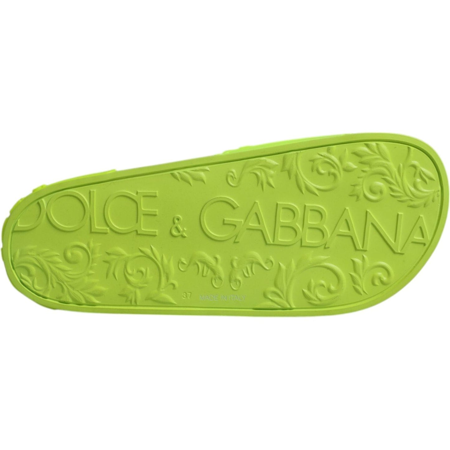 Dolce & Gabbana Green Rubber Slides Sandals Beachwear Shoes Dolce & Gabbana Yellow Green