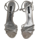 Dolce & Gabbana Dolce & Gabbana Silver Crystal Ankle Strap Sandals Shoes LA11990-38 1728,67345645728,Dolce & Gabbana,EU38/US7.5,EU40/US9.5,Material: 31% Silk 67% Viscose 2% Leather,Preowned / Defect,Sandals - Women - Shoes,Shoes,Silver,Women,Women - Shoes