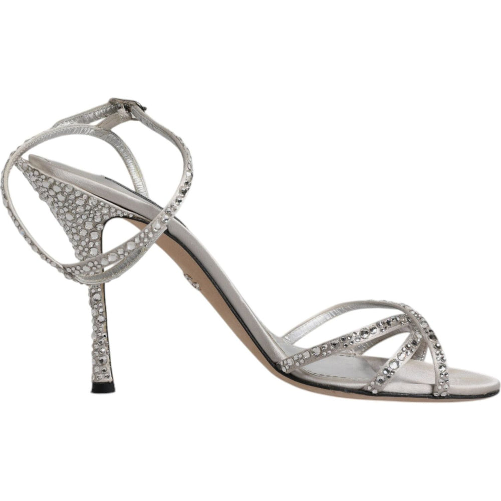 Dolce & Gabbana Dolce & Gabbana Silver Crystal Ankle Strap Sandals Shoes LA11990-38 1728,67345645728,Dolce & Gabbana,EU38/US7.5,EU40/US9.5,Material: 31% Silk 67% Viscose 2% Leather,Preowned / Defect,Sandals - Women - Shoes,Shoes,Silver,Women,Women - Shoes