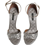 Dolce & Gabbana Dolce & Gabbana Silver Ankle Strap Crystal Sandals Shoes LA12003-37 1728,67345645728,Dolce & Gabbana,EU37/US7,Material: 68% Viscose 32% Silk,Preowned / Defect,Sandals - Women - Shoes,Shoes,Silver,Women,Women - Shoes