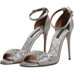 Dolce & Gabbana Dolce & Gabbana Silver Ankle Strap Crystal Sandals Shoes LA12003-37 1728,67345645728,Dolce & Gabbana,EU37/US7,Material: 68% Viscose 32% Silk,Preowned / Defect,Sandals - Women - Shoes,Shoes,Silver,Women,Women - Shoes