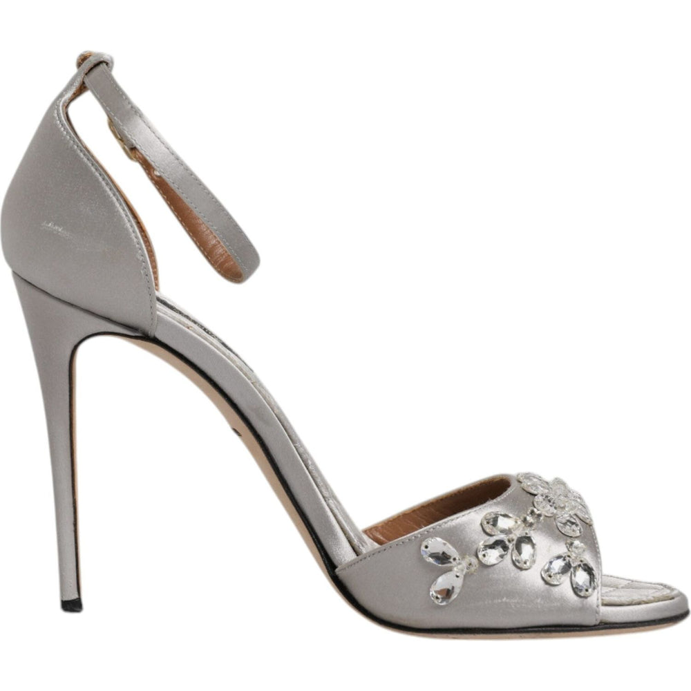 Dolce & Gabbana Dolce & Gabbana Silver Ankle Strap Crystal Sandals Shoes LA12003-37 1728,67345645728,Dolce & Gabbana,EU37/US7,Material: 68% Viscose 32% Silk,Preowned / Defect,Sandals - Women - Shoes,Shoes,Silver,Women,Women - Shoes