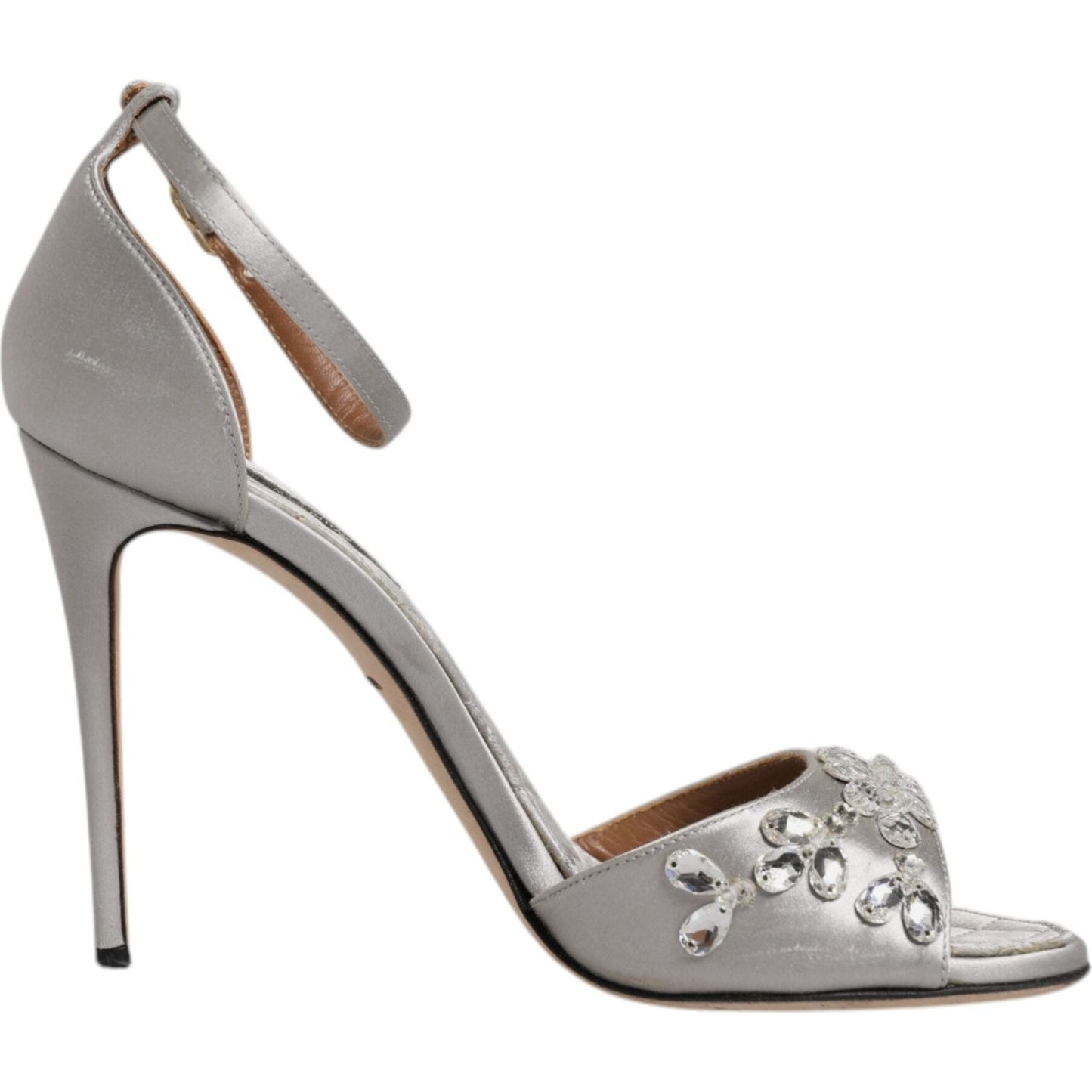 Dolce & Gabbana Dolce & Gabbana Silver Ankle Strap Crystal Sandals Shoes LA12003-37 1728,67345645728,Dolce & Gabbana,EU37/US7,Material: 68% Viscose 32% Silk,Preowned / Defect,Sandals - Women - Shoes,Shoes,Silver,Women,Women - Shoes