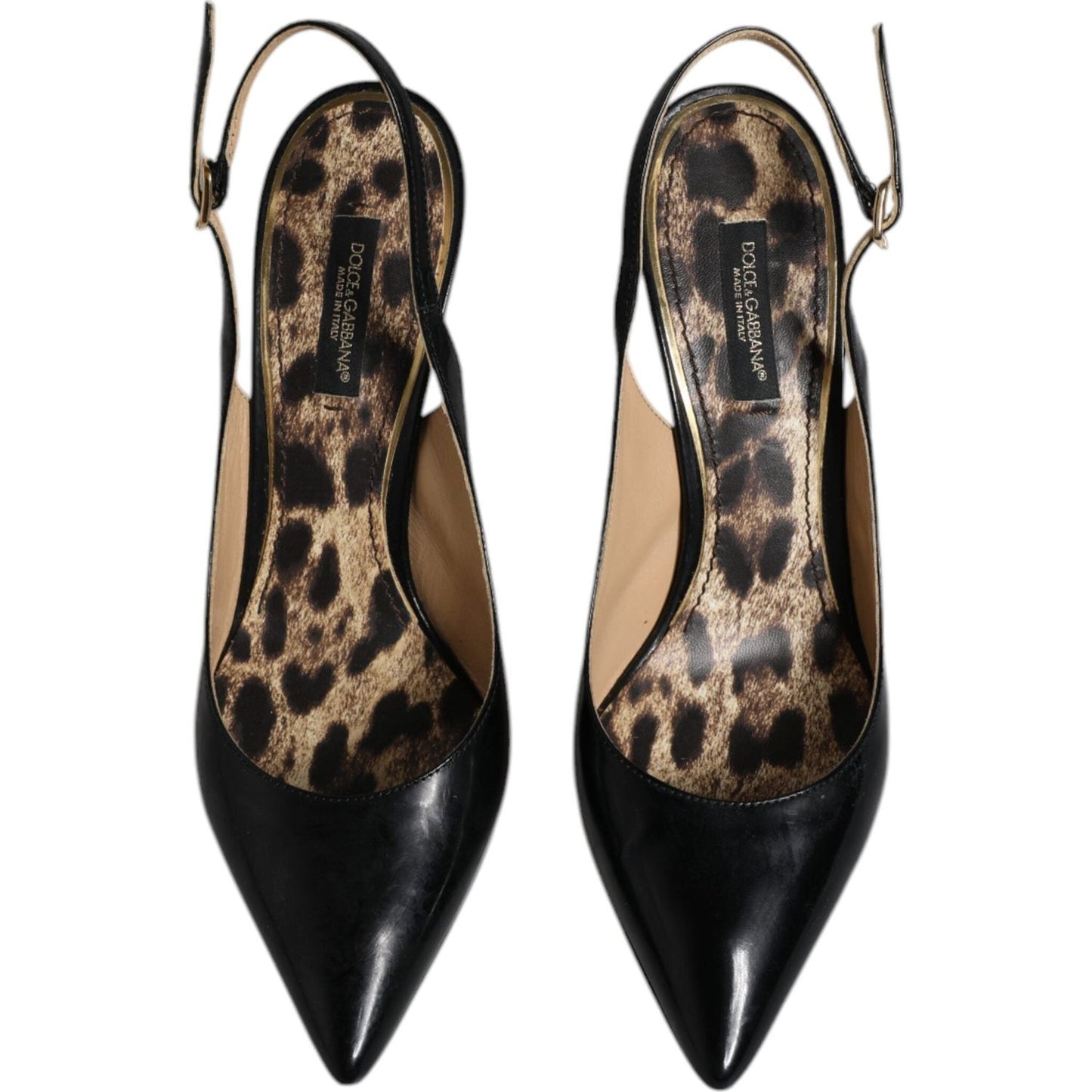 Dolce & Gabbana Black Leather High Heels Slingbacks Shoes Dolce & Gabbana Black