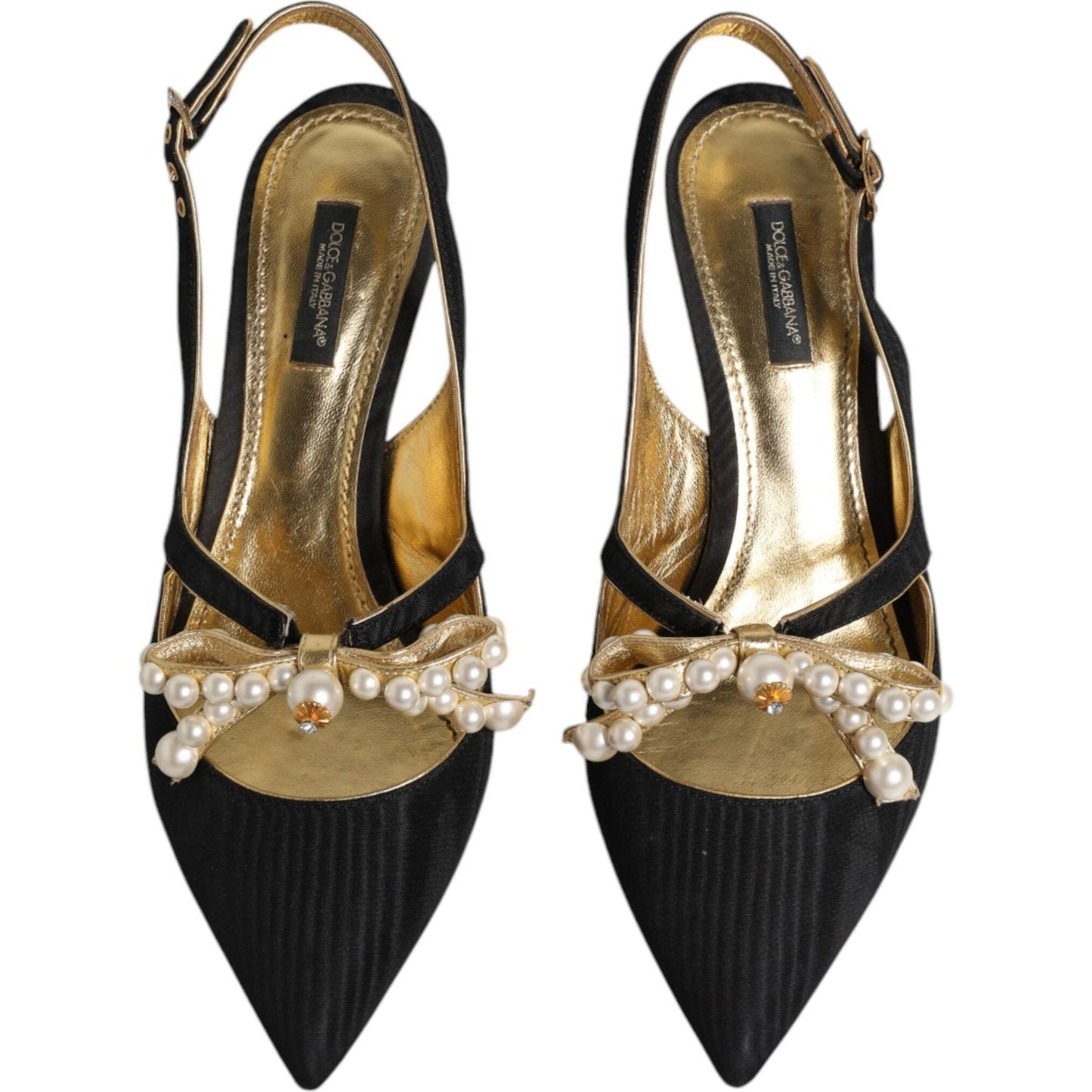 Dolce & Gabbana Black Leather Faux Pearls Slingbacks Shoes Dolce & Gabbana Dark Slate Gray