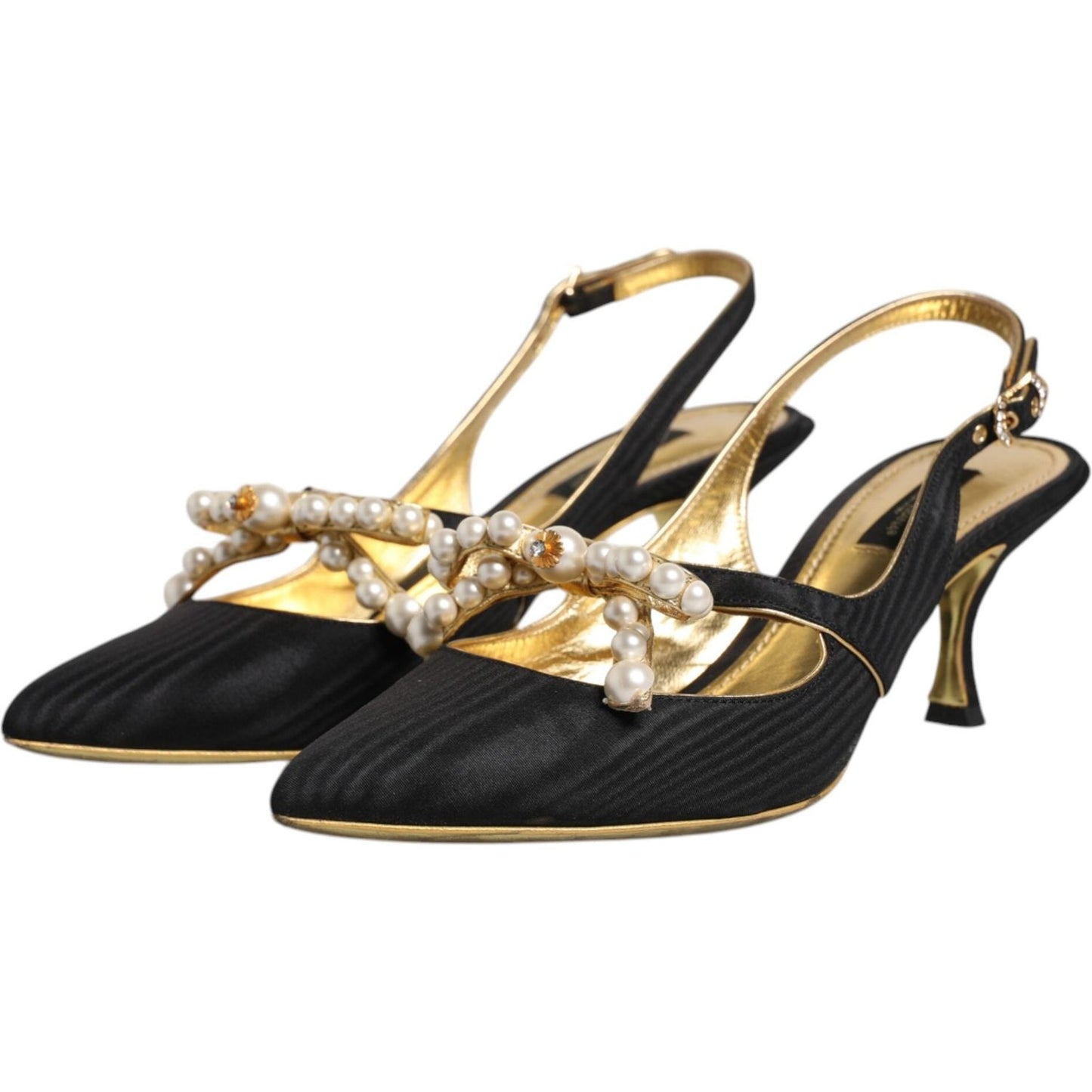 Dolce & Gabbana Black Leather Faux Pearls Slingbacks Shoes Dolce & Gabbana Dark Slate Gray