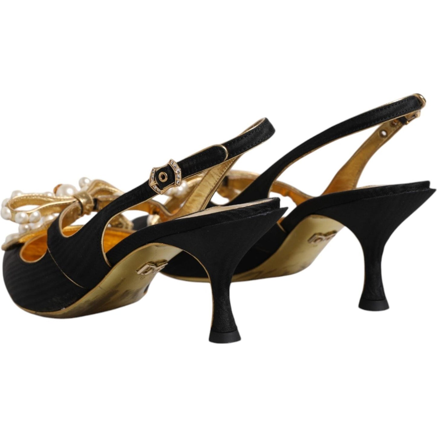 Dolce & Gabbana Black Leather Faux Pearls Slingbacks Shoes Dolce & Gabbana Tan