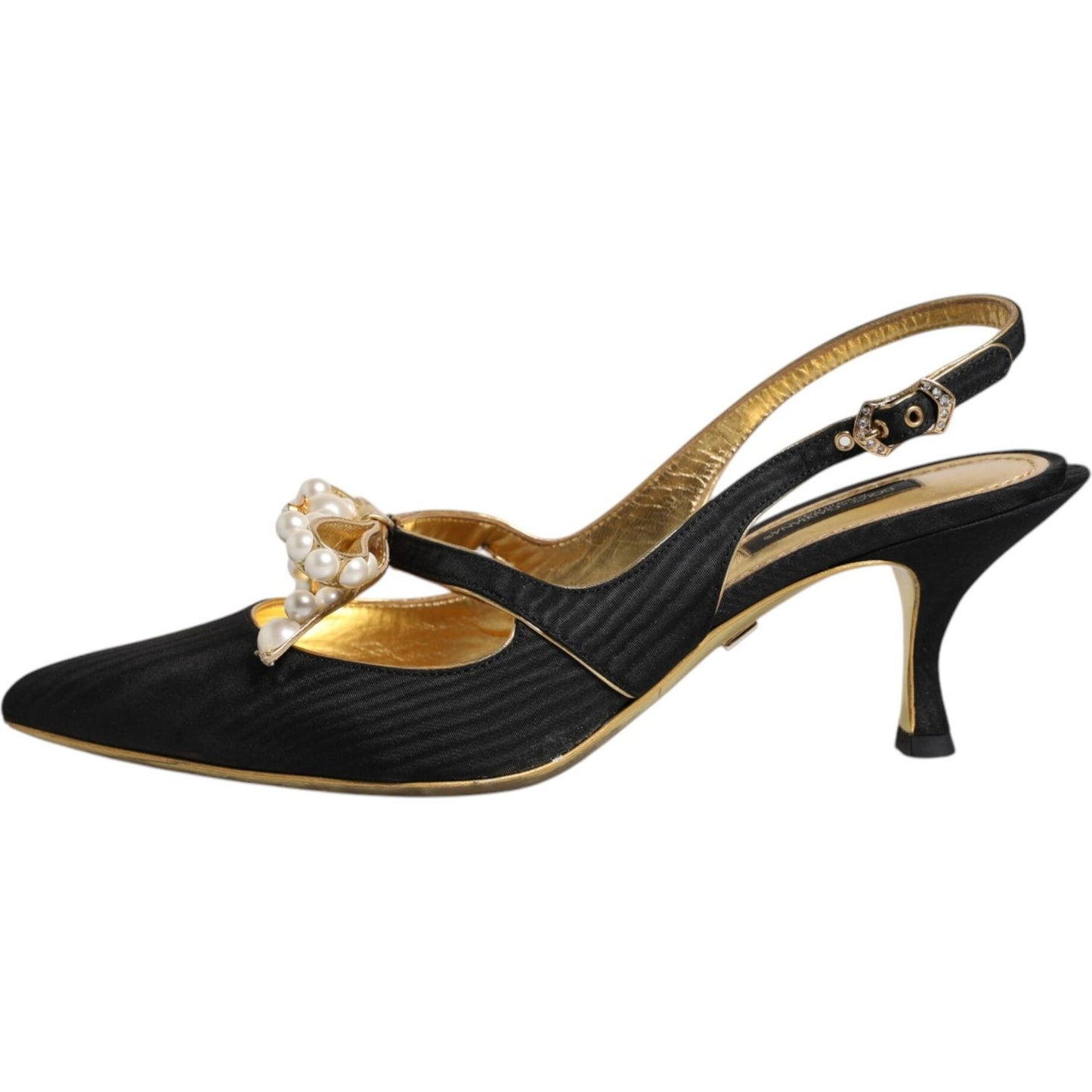 Dolce & Gabbana Black Leather Faux Pearls Slingbacks Shoes Dolce & Gabbana Tan
