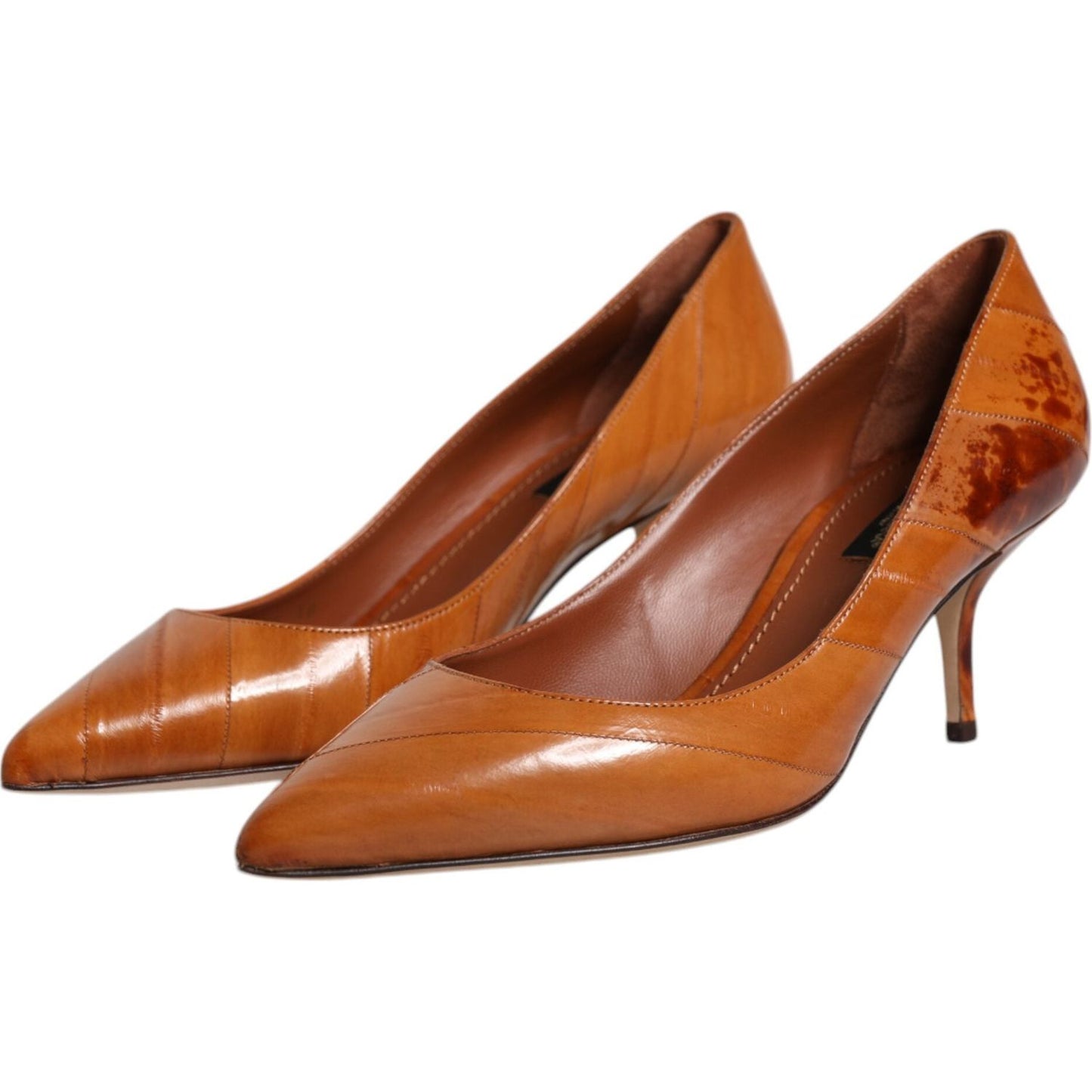Dolce & Gabbana Dolce & Gabbana Brown Leather Kitten Heels Pumps Shoes LA12011-38 1728,67345645728,Brown,Dolce & Gabbana,EU38/US7.5,Material: 100% Eel Leather,Preowned / Defect,Pumps - Women - Shoes,Shoes,Women,Women - Shoes