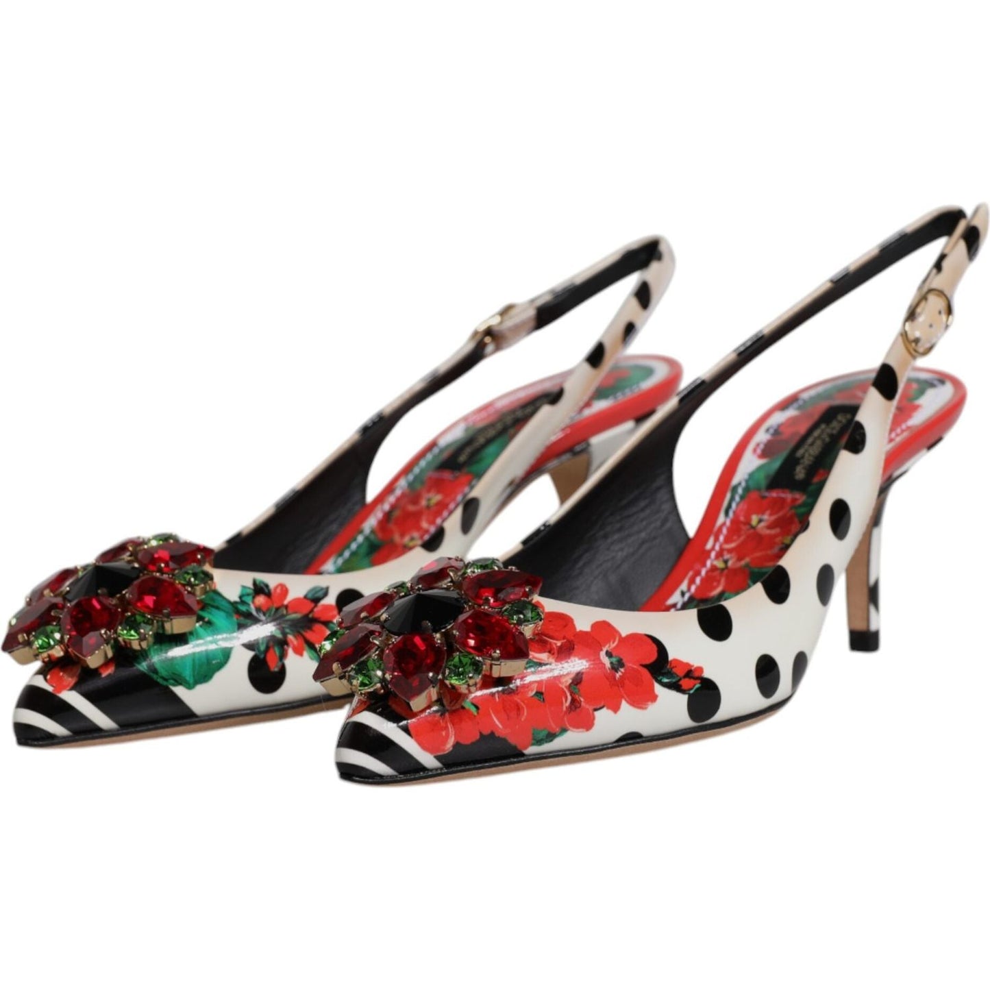 Dolce & Gabbana Multicolor Leather Crystal Heels Slingback Shoes Dolce & Gabbana Dim Gray