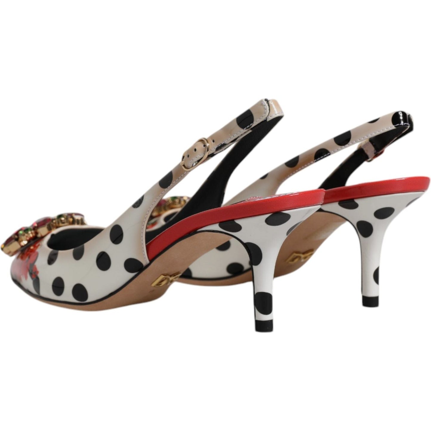 Dolce & Gabbana Multicolor Leather Crystal Heels Slingback Shoes Dolce & Gabbana Dark Gray