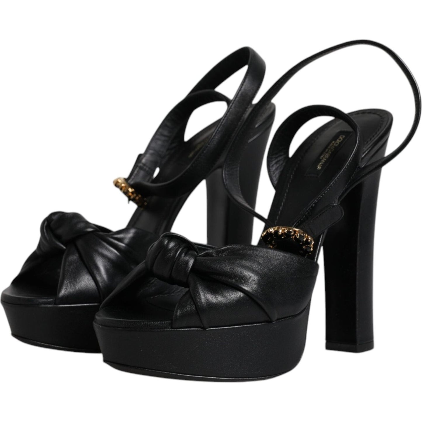 Dolce & Gabbana Black Leather Platform Heels Sandals Shoes Dolce & Gabbana Black