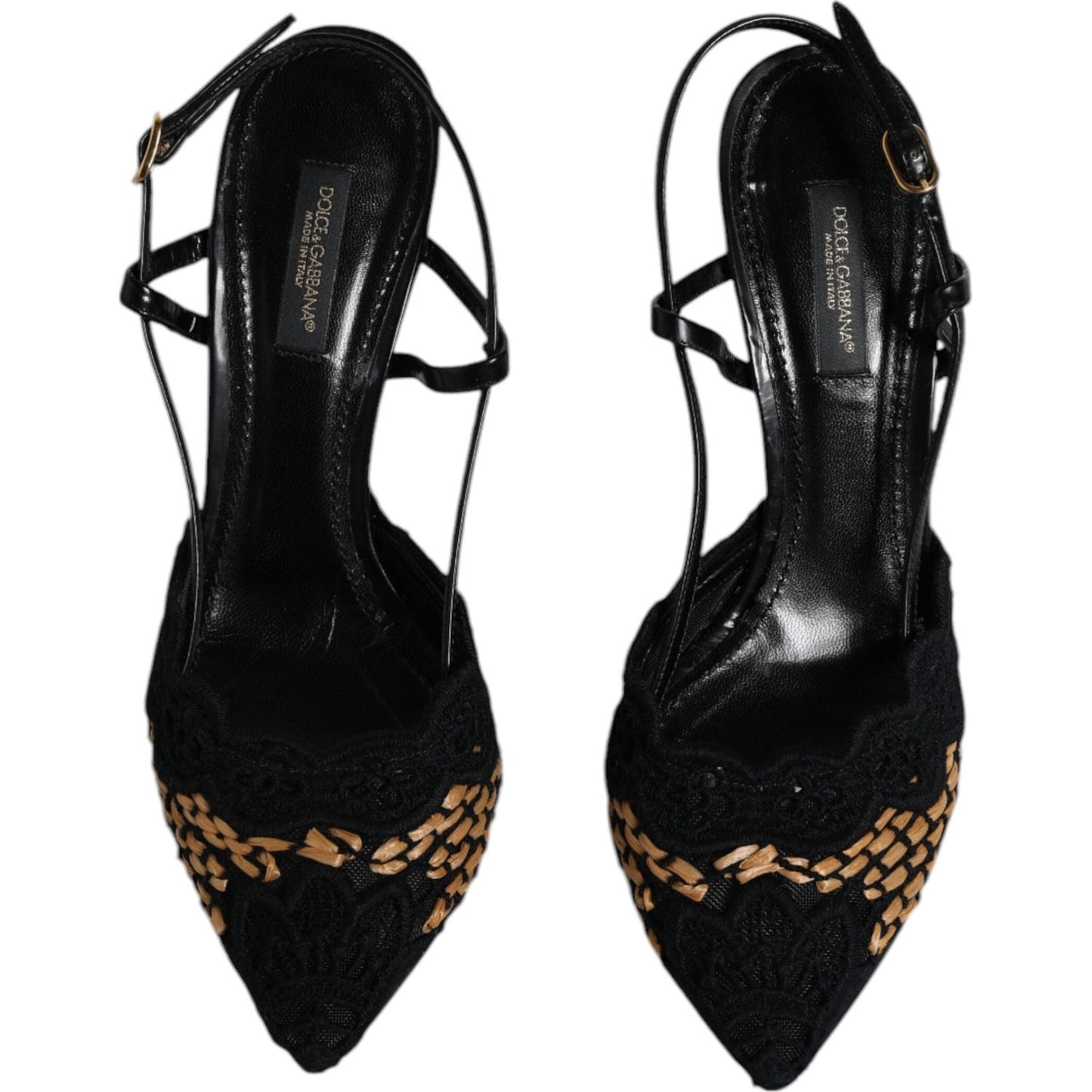 Dolce & Gabbana Black Brown Lace High Heels Slingback Shoes Dolce & Gabbana Black