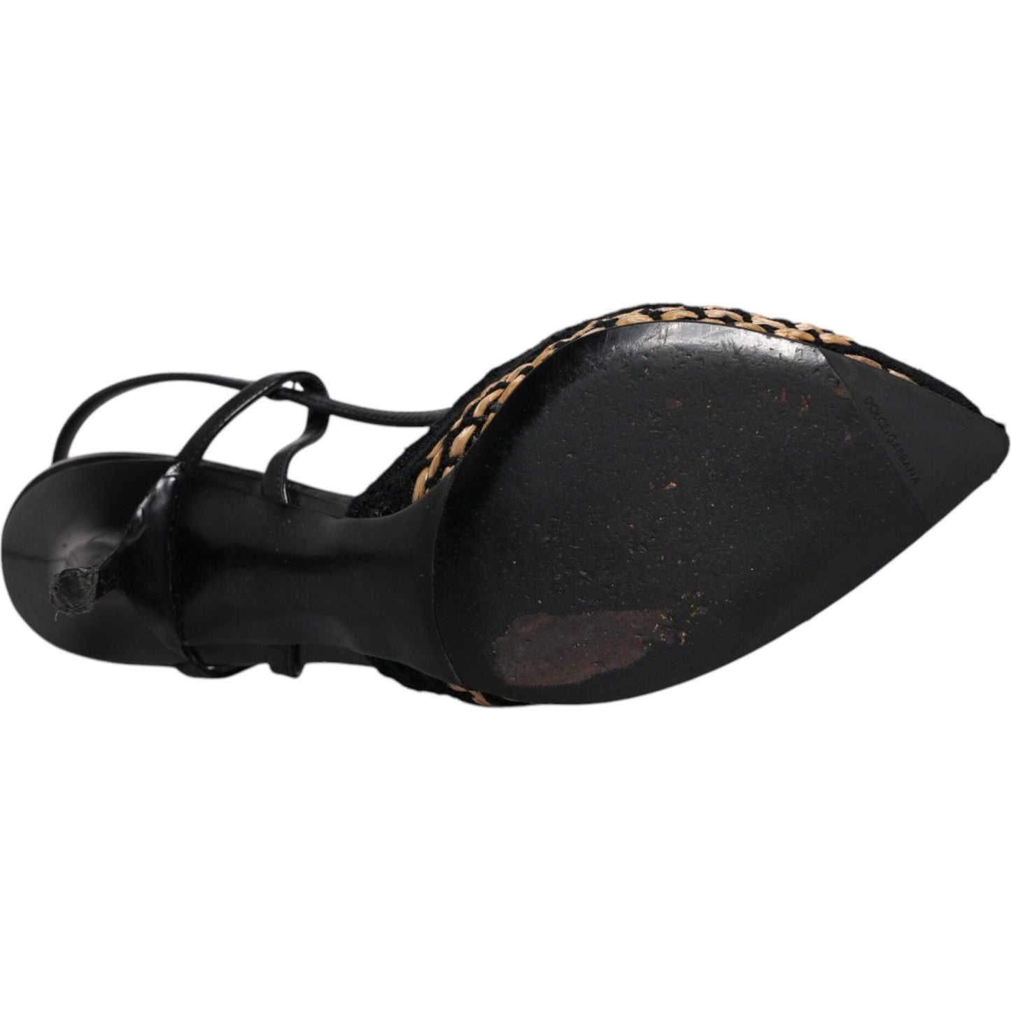 Dolce & Gabbana Black Brown Lace High Heels Slingback Shoes Dolce & Gabbana Black