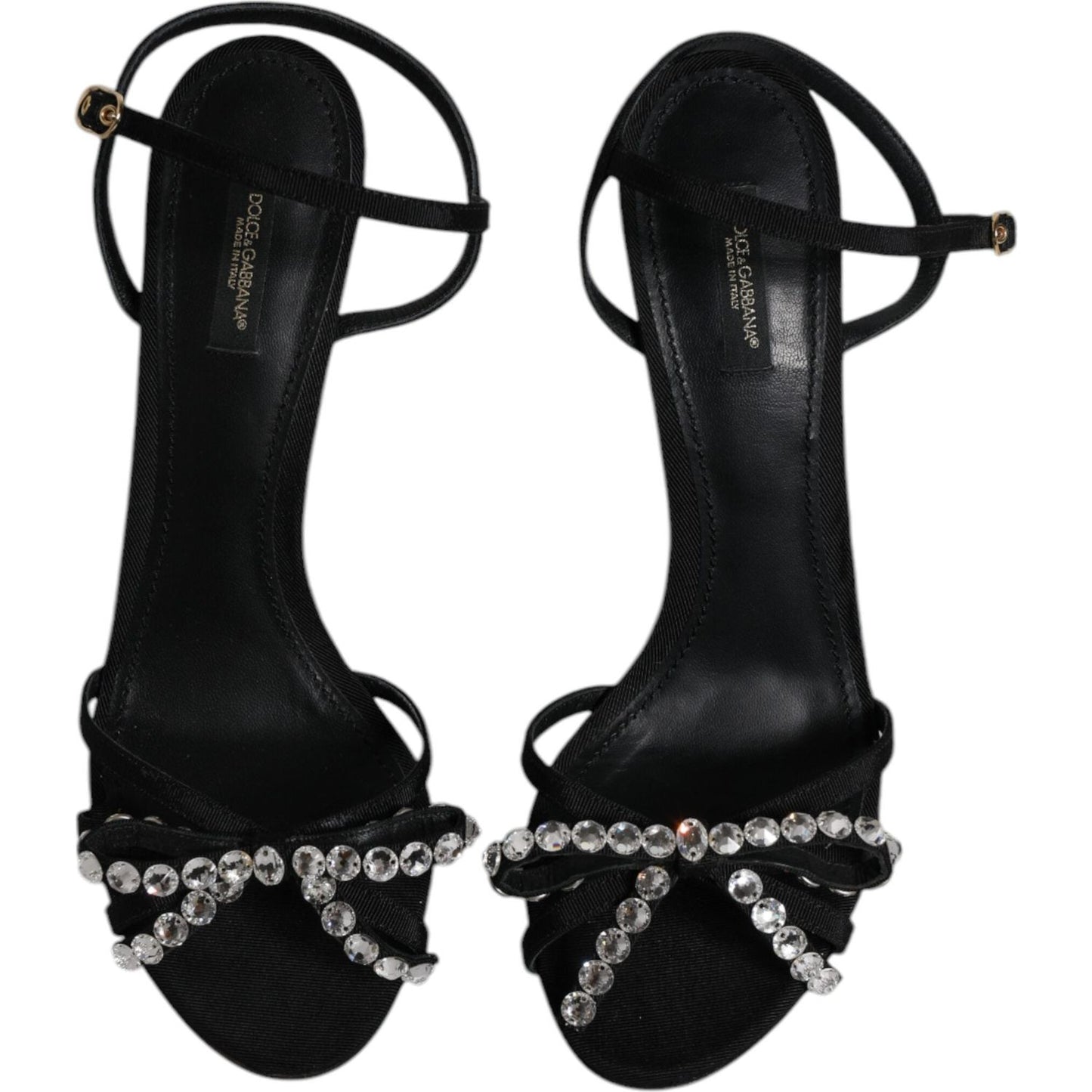 Dolce & Gabbana Black Leather Crystal Heels Sandals Shoes Dolce & Gabbana Black