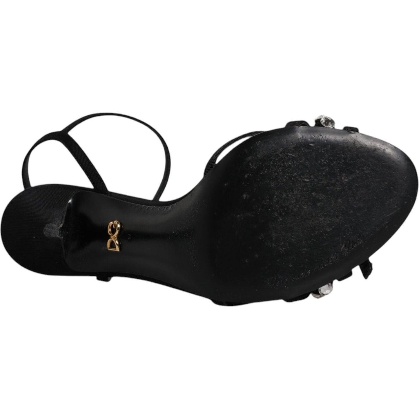 Dolce & Gabbana Black Leather Crystal Heels Sandals Shoes Dolce & Gabbana Black