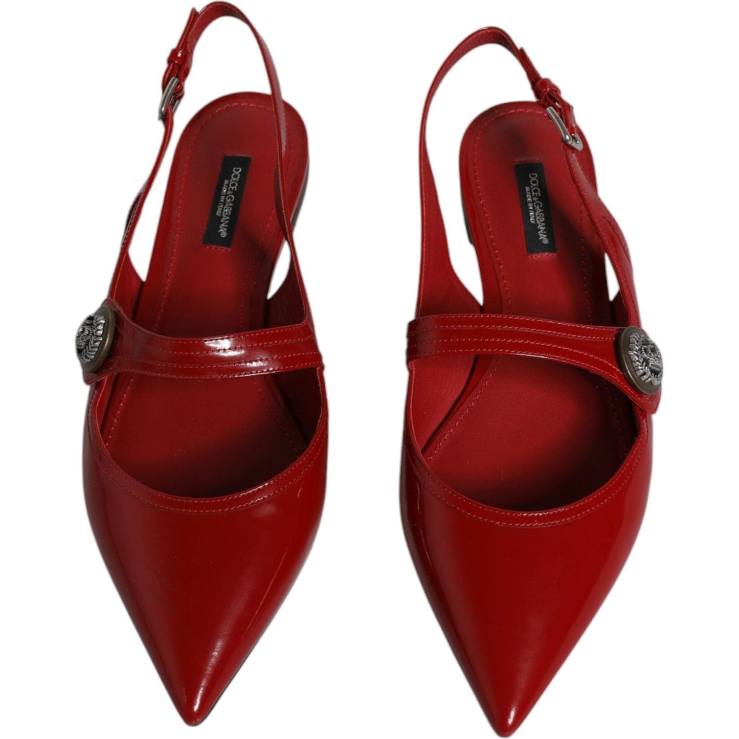 Dolce & Gabbana Red Leather Slingback Flats Sandals Shoes Dolce & Gabbana Dark Red