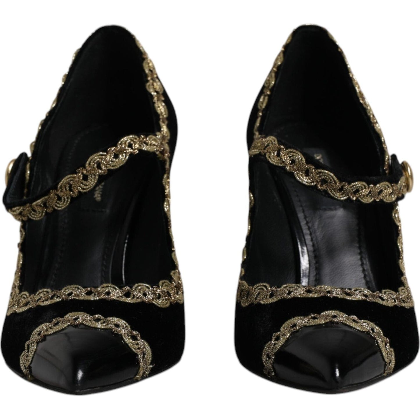 Dolce & Gabbana Black Velvet Gold Mary Janes Pumps Shoes Dolce & Gabbana Black
