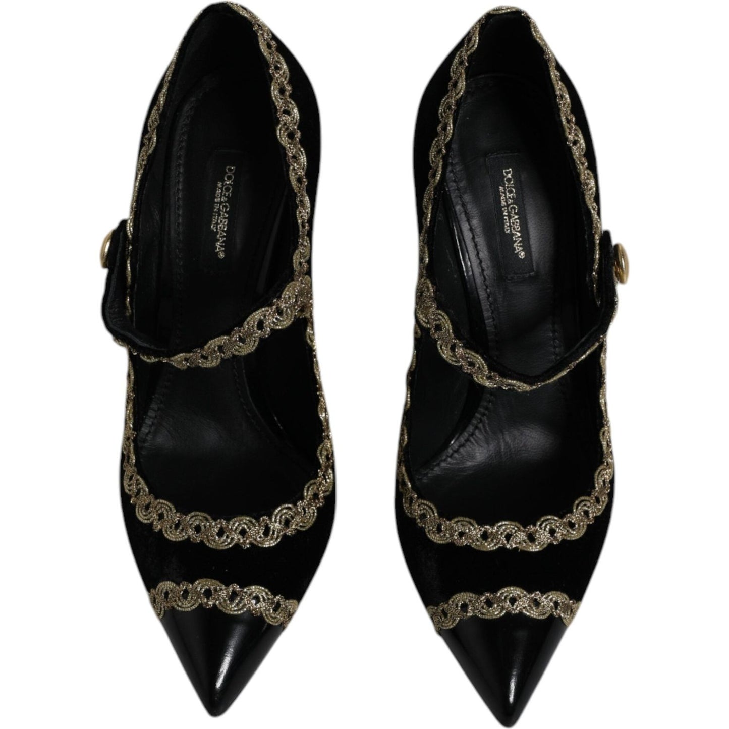Dolce & Gabbana Black Velvet Gold Mary Janes Pumps Shoes Dolce & Gabbana Black