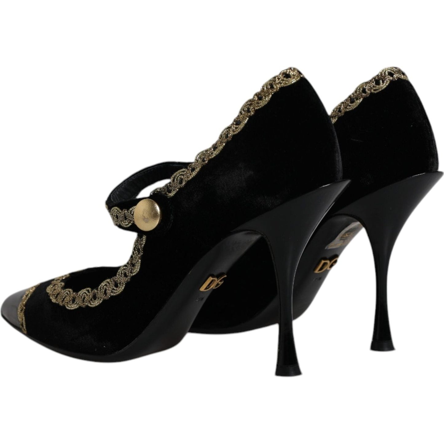 Dolce & Gabbana Black Velvet Gold Mary Janes Pumps Shoes Dolce & Gabbana Black