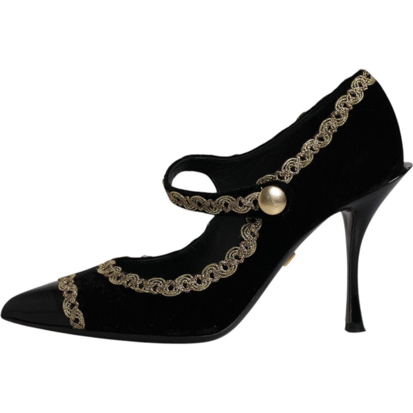 Dolce & Gabbana Black Velvet Gold Mary Janes Pumps Shoes Dolce & Gabbana Black