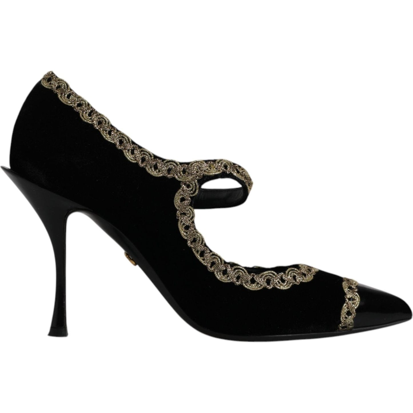 Dolce & Gabbana Black Velvet Gold Mary Janes Pumps Shoes Dolce & Gabbana Black