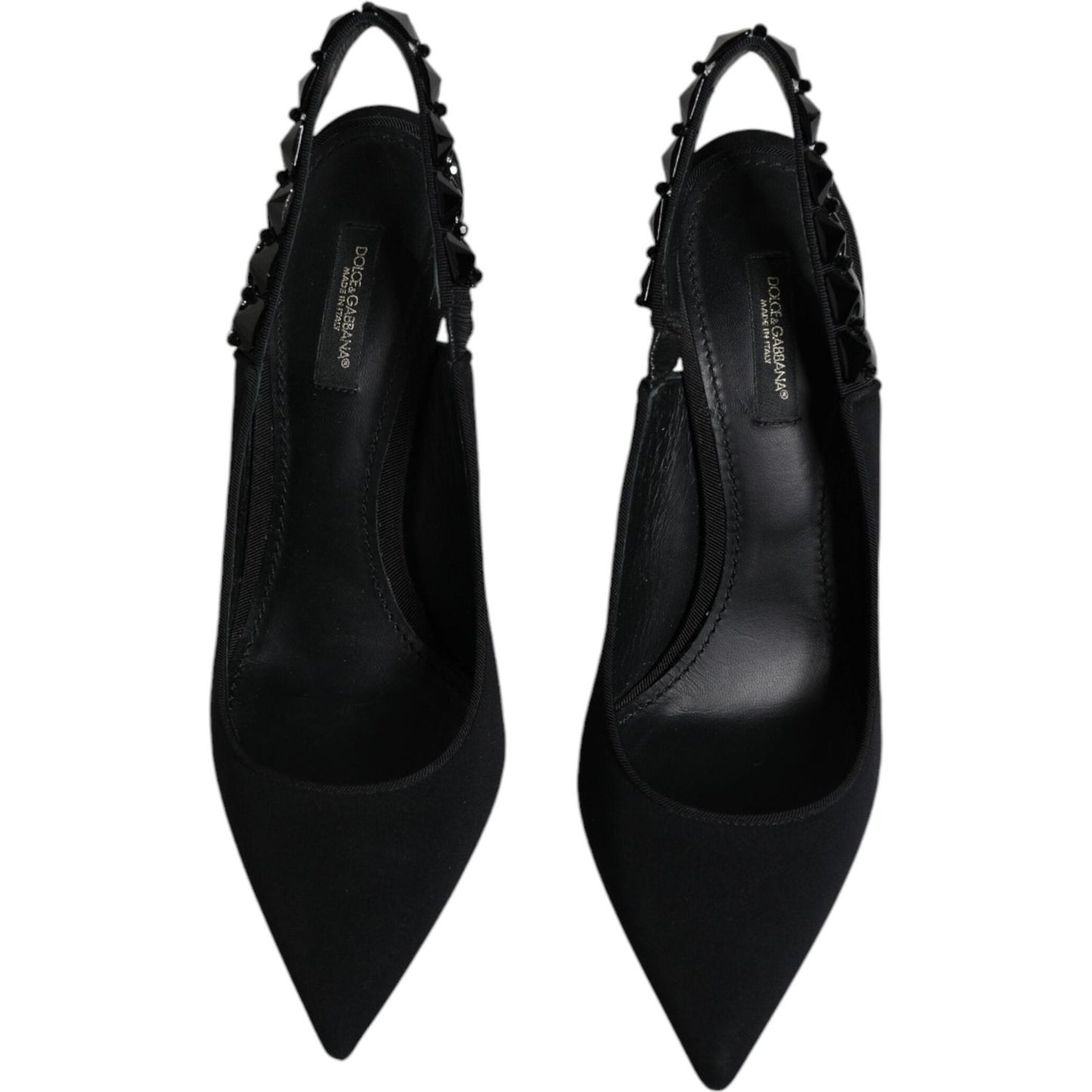 Dolce & Gabbana Black Embellished Charmeuse Slingback Shoes Dolce & Gabbana Black