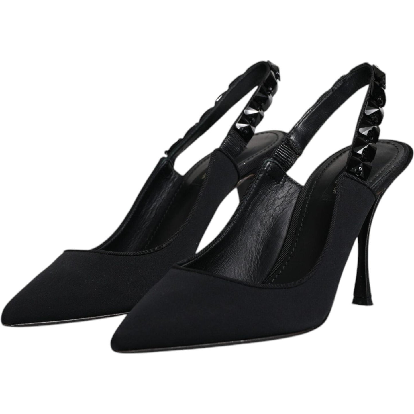 Dolce & Gabbana Black Embellished Charmeuse Slingback Shoes Dolce & Gabbana Black