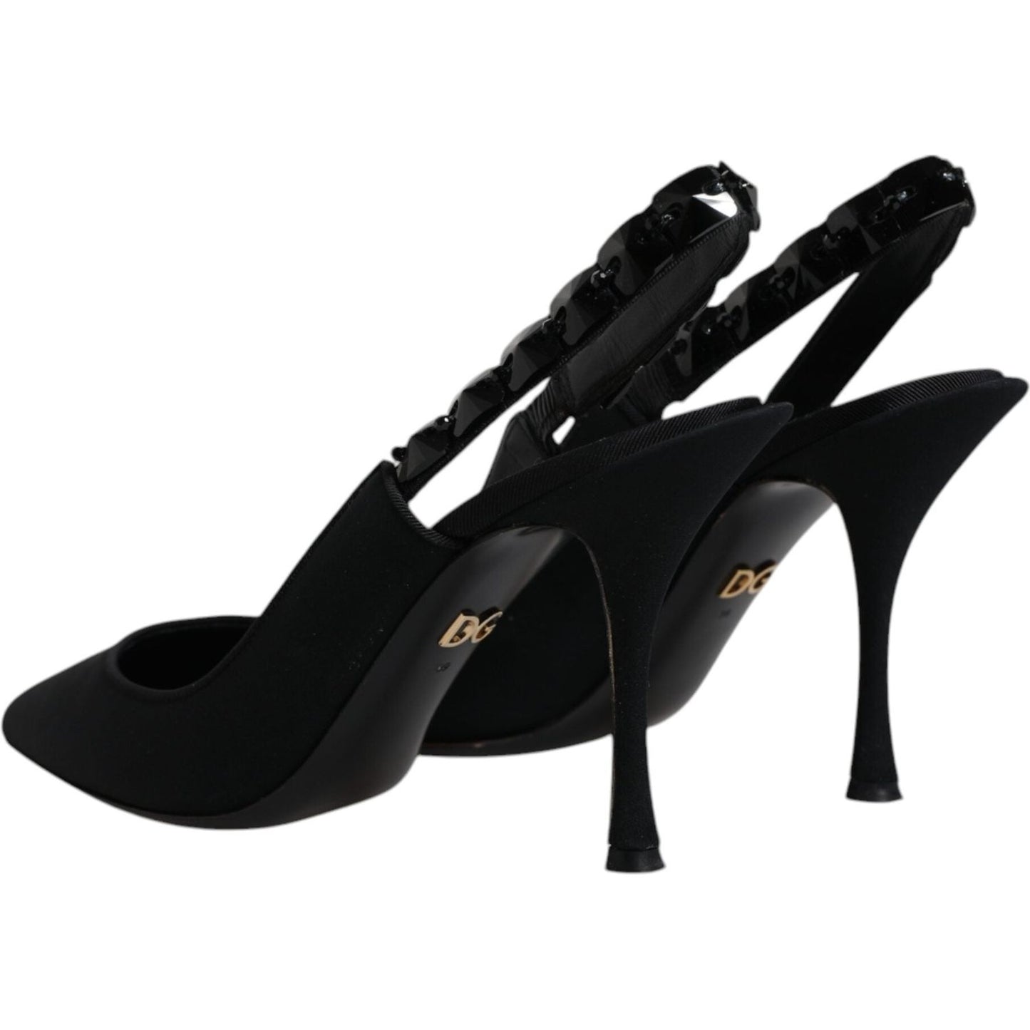 Dolce & Gabbana Black Embellished Charmeuse Slingback Shoes Dolce & Gabbana Black