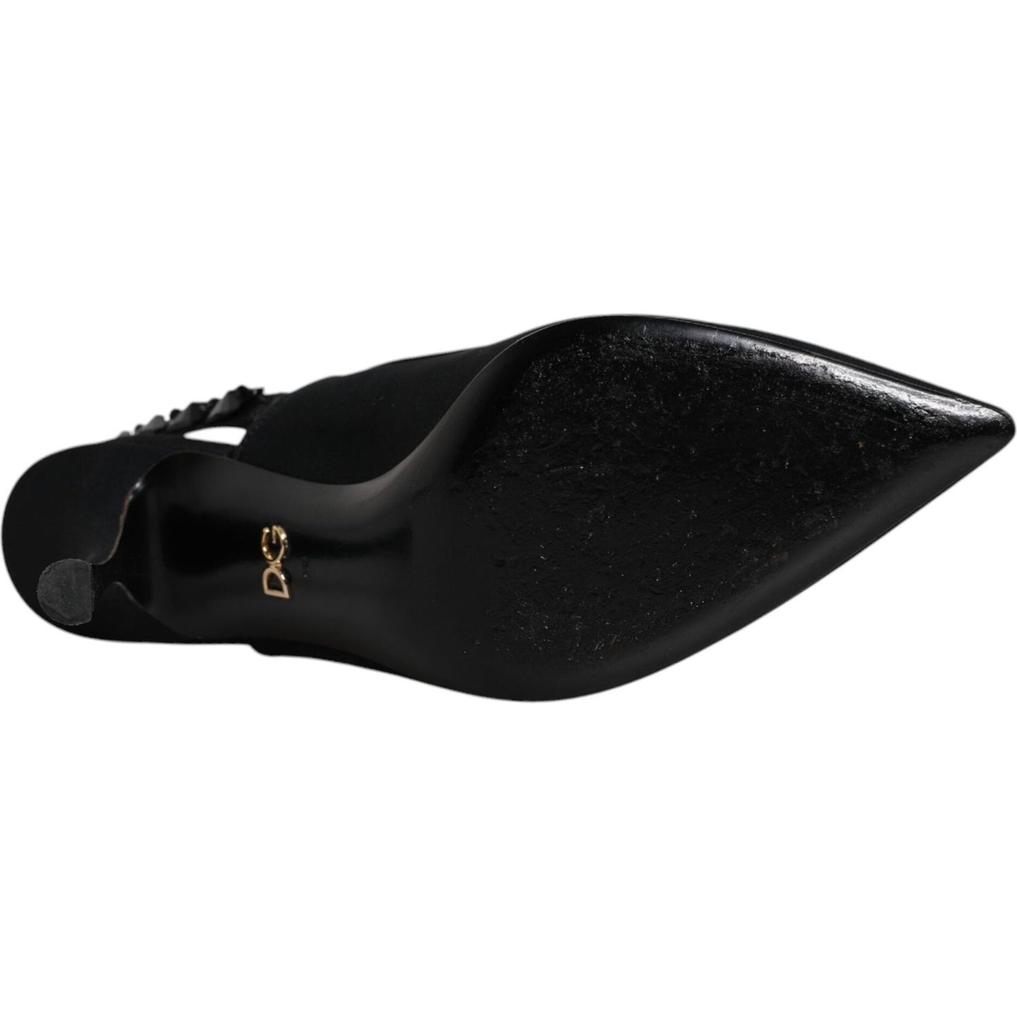 Dolce & Gabbana Black Embellished Charmeuse Slingback Shoes Dolce & Gabbana Black
