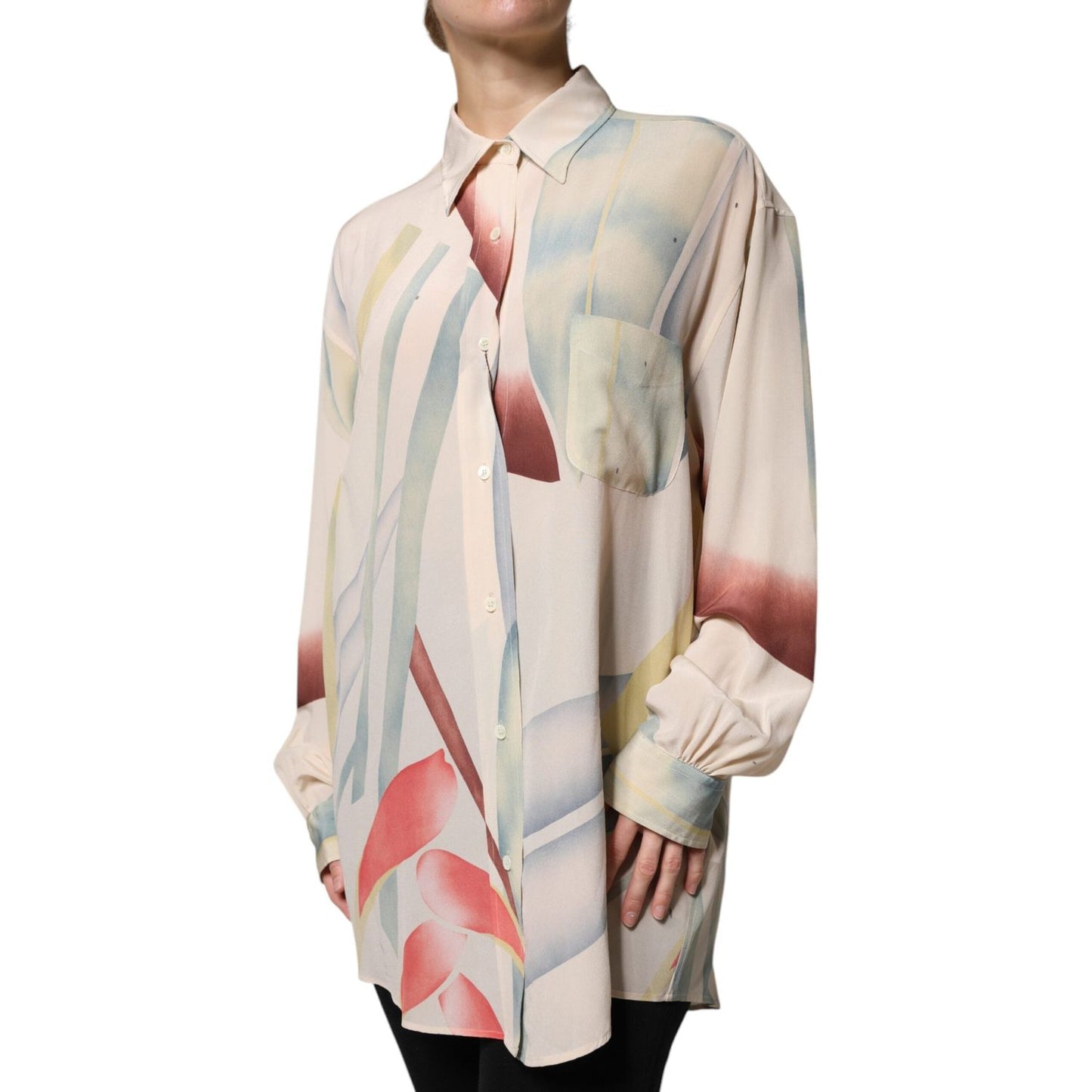 Etro Beige Printed Collared Buttoned Long Sleeves Blouse Top Etro Gray